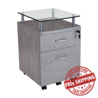 Techni Mobili RTA-S06-GRY Rolling File Cabinet with Glass Top, Grey